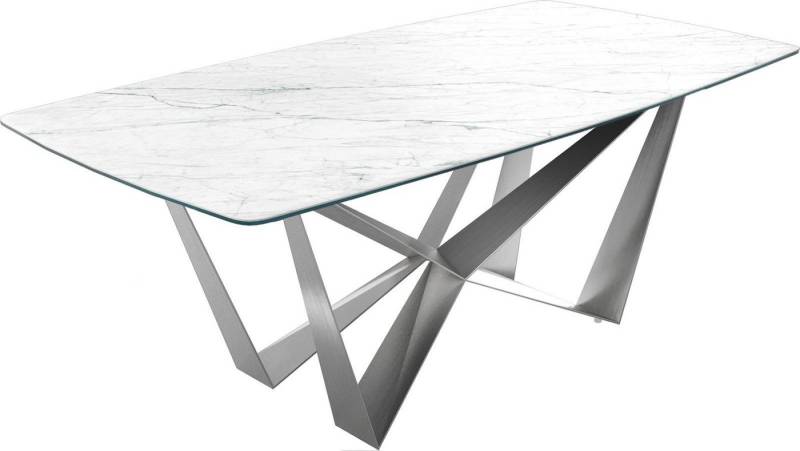 DELIFE Esstisch Edge, Bootsform 200x100cm Laminam® Keramik Weiß Spider Flachstahl Edelstahl von DELIFE