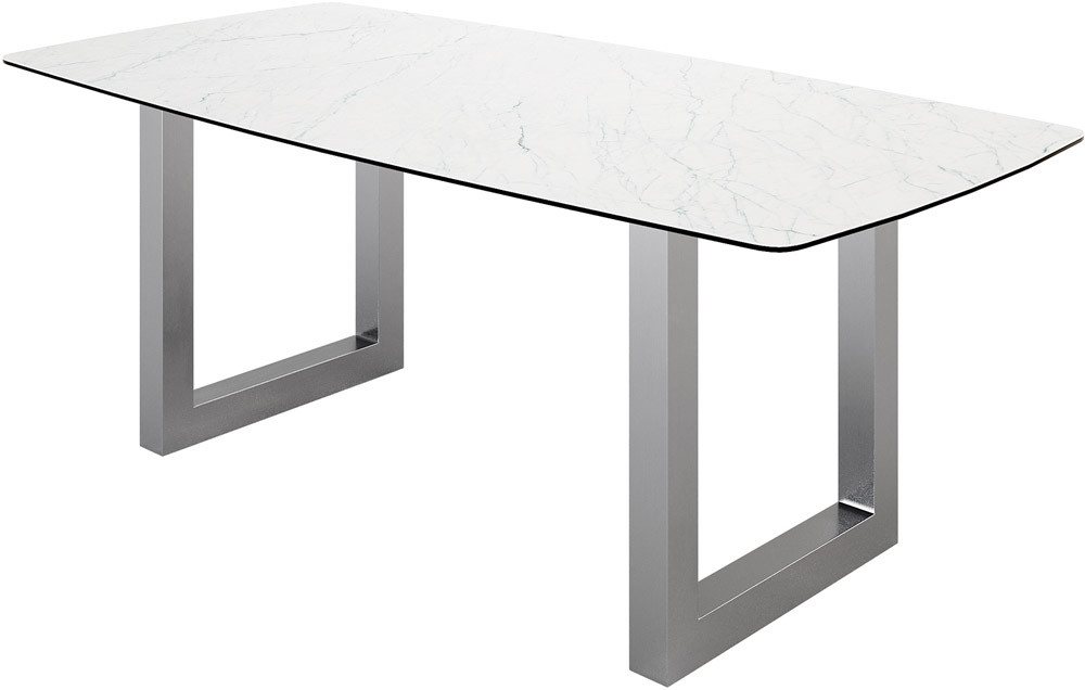 DELIFE Esstisch Edge, Bootsform Keramik Laminam® Statuarietto Weiß 200x100 Edelstahl Breit von DELIFE