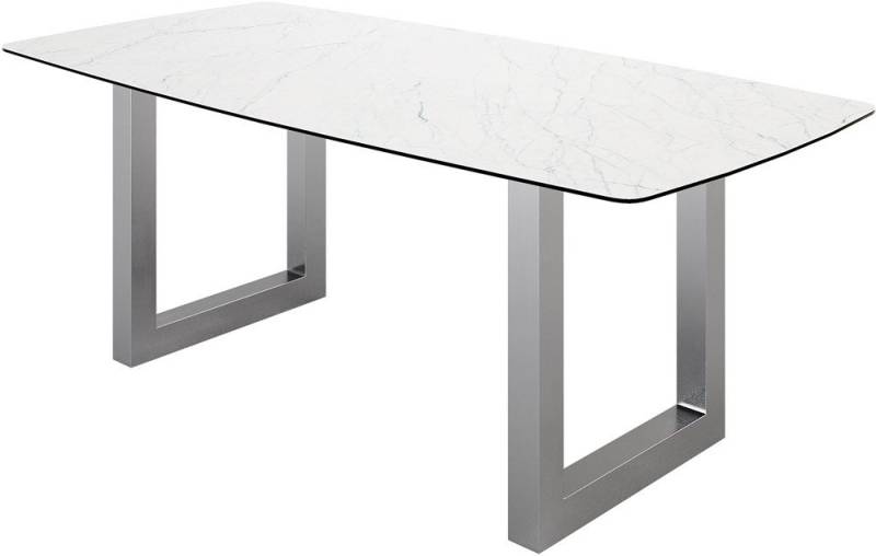 DELIFE Esstisch Edge, Bootsform Keramik Laminam® Statuarietto Weiß 200x100 Edelstahl Breit von DELIFE