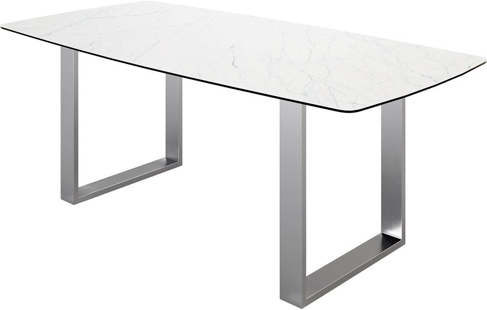 DELIFE Esstisch Edge, Bootsform Keramik Laminam® Statuarietto Weiß 200x100 Edelstahl Schmal von DELIFE