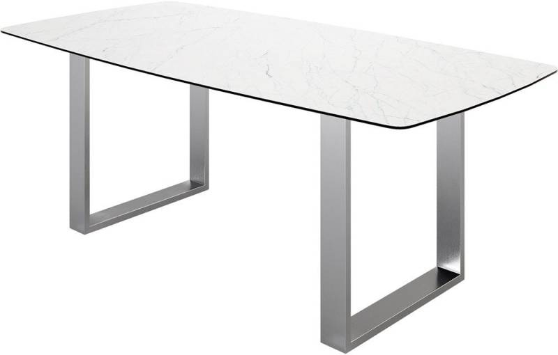 DELIFE Esstisch Edge, Bootsform Keramik Laminam® Statuarietto Weiß 200x100 Edelstahl Schmal von DELIFE