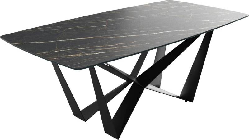 DELIFE Esstisch Edge, Bootsform Keramik Laminam®Noir Desir Braun 200x100 Mittelfuß Flachstah von DELIFE