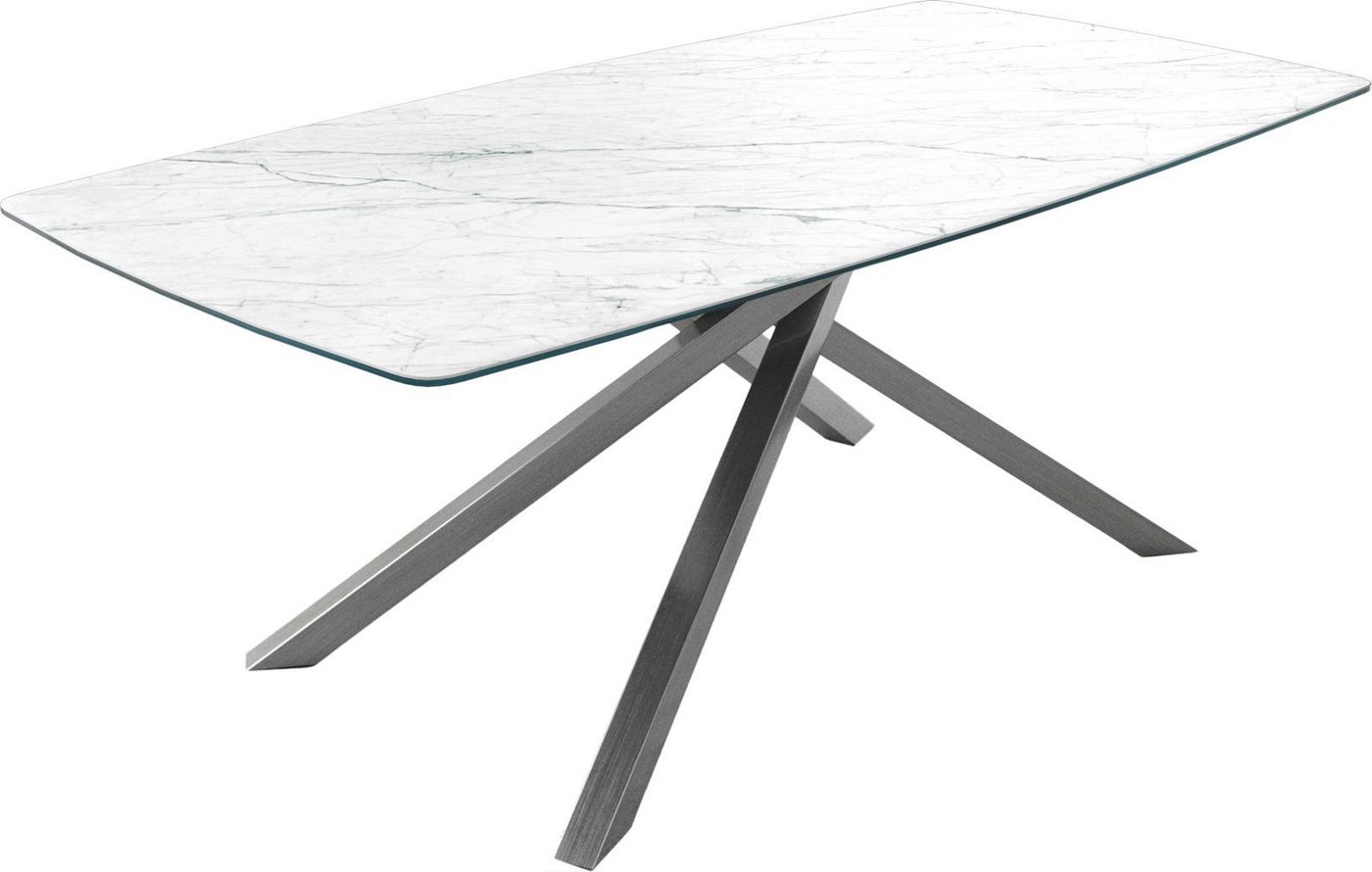 DELIFE Esstisch Edge, Bootsform Keramik Laminam®Statuarietto Weiß 200x100cm Kreuzgestell Rec von DELIFE