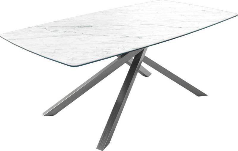 DELIFE Esstisch Edge, Bootsform Keramik Laminam®Statuarietto Weiß 200x100cm Kreuzgestell Rec von DELIFE