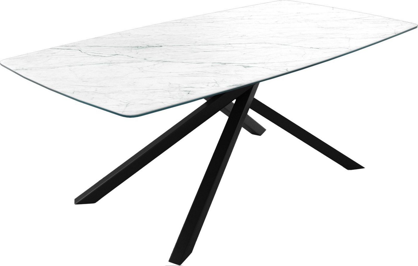 DELIFE Esstisch Edge, Bootsform Keramik Laminam®Statuarietto Weiß 200x100cm Mittelfuß Kreuz von DELIFE
