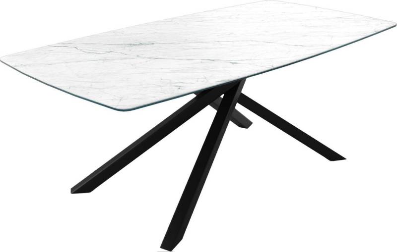 DELIFE Esstisch Edge, Bootsform Keramik Laminam®Statuarietto Weiß 200x100cm Mittelfuß Kreuz von DELIFE