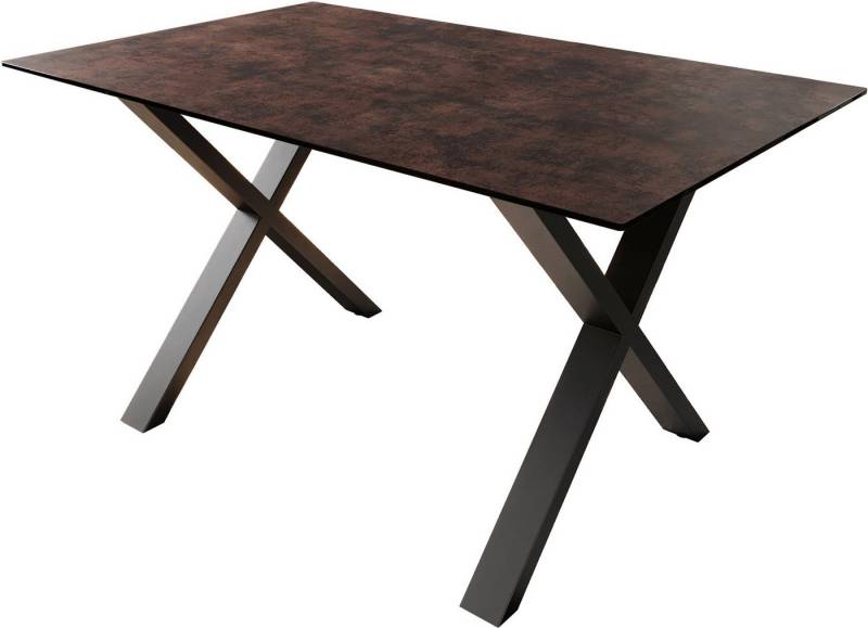 DELIFE Esstisch Edge, Glas Antique-braun 140x90 X-Gestell Metall Schwarz von DELIFE