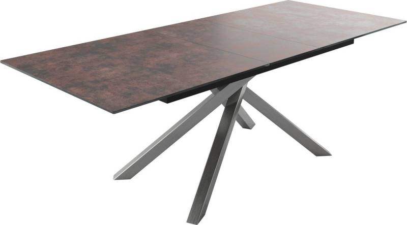 DELIFE Esstisch Edge, Glas Antique-braun 180/220x90cm Kreuzgestell Rechteck Edelstahl Auszie von DELIFE