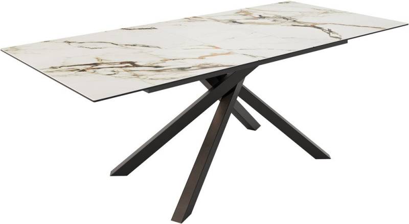 DELIFE Esstisch Edge, Keramik Calacatta Luxe Weiß-Gold-Grau 200-300x100 Kreuzgestell Rechtec von DELIFE