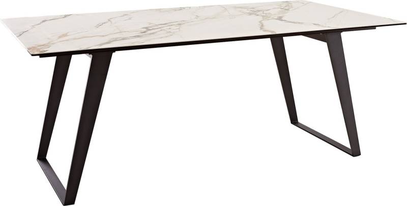 DELIFE Esstisch Edge, Keramik Calacatta Luxe Weiß-Gold-Grau 200x100 Metall Schräg Schwarz von DELIFE