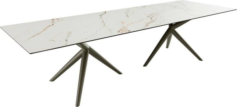 DELIFE Esstisch Edge, Keramik Calacatta Luxe Weiß-Gold-Grau 300x100 Estelar rund Metall Effe von DELIFE