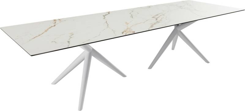 DELIFE Esstisch Edge, Keramik Calacatta Luxe Weiß-Gold-Grau 300x100 Estelar rund Metall Weiß von DELIFE