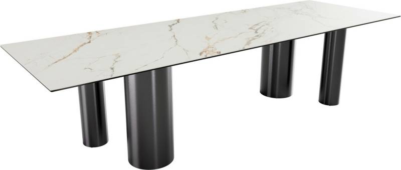 DELIFE Esstisch Edge, Keramik Calacatta Luxe Weiß-Gold-Grau 300x100 Pilier Edelstahl Graphit von DELIFE