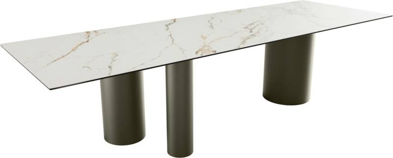 DELIFE Esstisch Edge, Keramik Calacatta Luxe Weiß-Gold-Grau 300x100 Troa Metall Effektfinish von DELIFE
