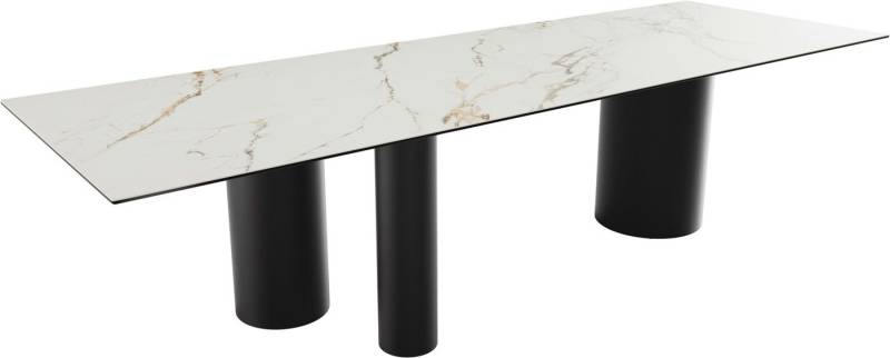 DELIFE Esstisch Edge, Keramik Calacatta Luxe Weiß-Gold-Grau 300x100 Troa Metall Schwarz von DELIFE