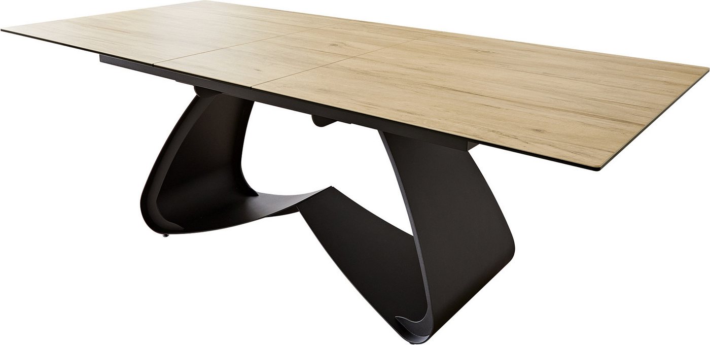 DELIFE Esstisch Edge, Keramik Laminam® Sabbia Eichefarbig 180-220x100 W-Gestell Schwarz ausz von DELIFE