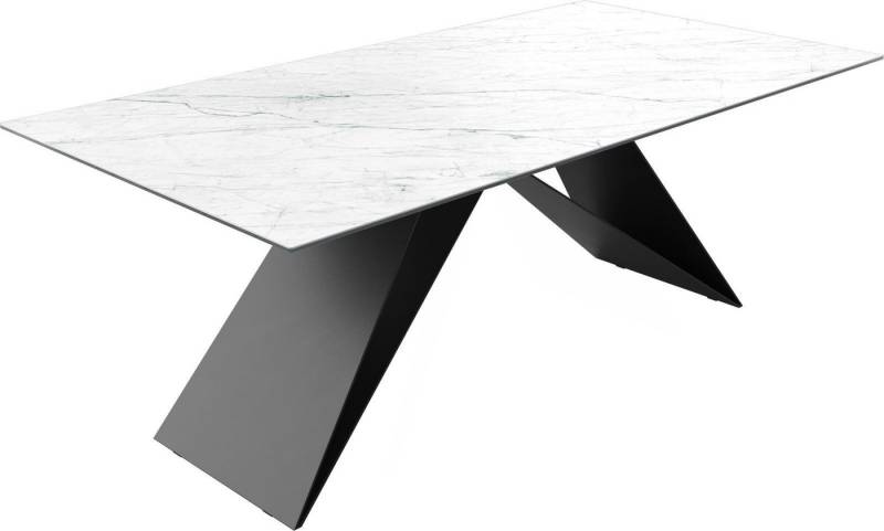 DELIFE Esstisch Edge, Keramik Laminam®Statuarietto Weiß 200x100cm V-Mittelfuß Schwarz von DELIFE