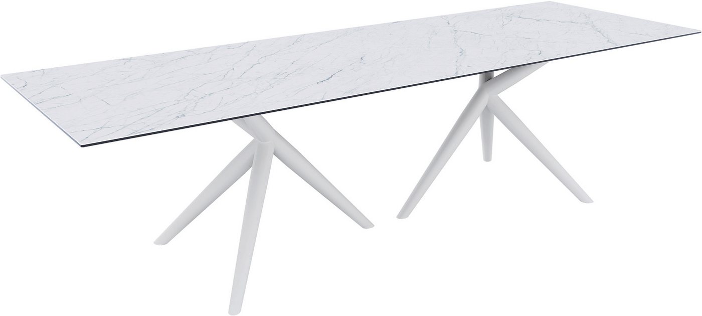 DELIFE Esstisch Edge, Keramik Laminam®Statuarietto Weiß 300x100 Estelar rund Metall Weiß von DELIFE