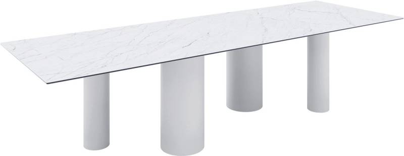 DELIFE Esstisch Edge, Keramik Laminam®Statuarietto Weiß 300x100 Pilier Metall Weiß von DELIFE