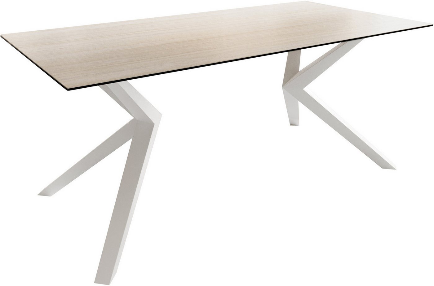 DELIFE Esstisch Edge, Keramik Laminam®Travertino Bianco Creme-Weiß 200x100 Zenthara kantig M von DELIFE