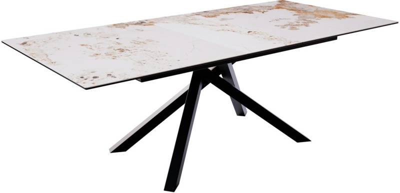 DELIFE Esstisch Edge, Keramik Minas Melange Weiß-Beige 180-220x100 Kreuzgestell Rechteck Sch von DELIFE