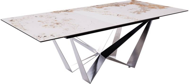 DELIFE Esstisch Edge, Keramik Minas Melange Weiß-Beige 180-220x100 Spider Flachstahl Edelsta von DELIFE