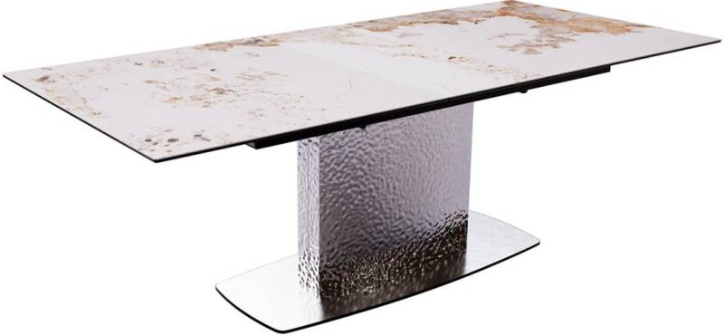 DELIFE Esstisch Edge, Keramik Minas Melange Weiß-Beige 180-220x100 Wave Edelstahl ausziehbar von DELIFE