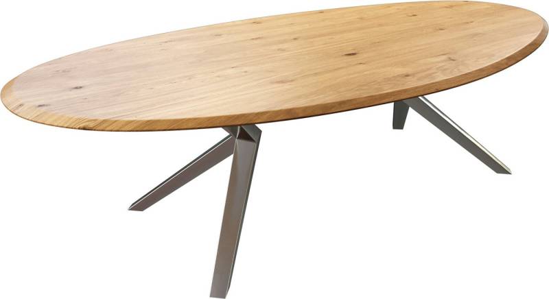 DELIFE Esstisch Edge, Oval Eiche Natur 280x130x2,5 Zenthara kantig Edelstahl Flow-Edge von DELIFE