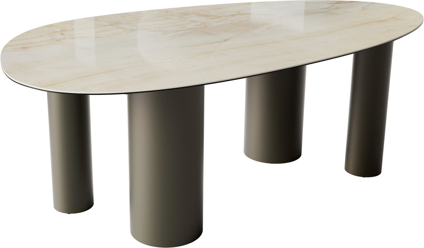 DELIFE Esstisch Edge, Oval Keramik Iris FMG Onice Oro 220x120 Pilier Metall Effektfinish Tit von DELIFE