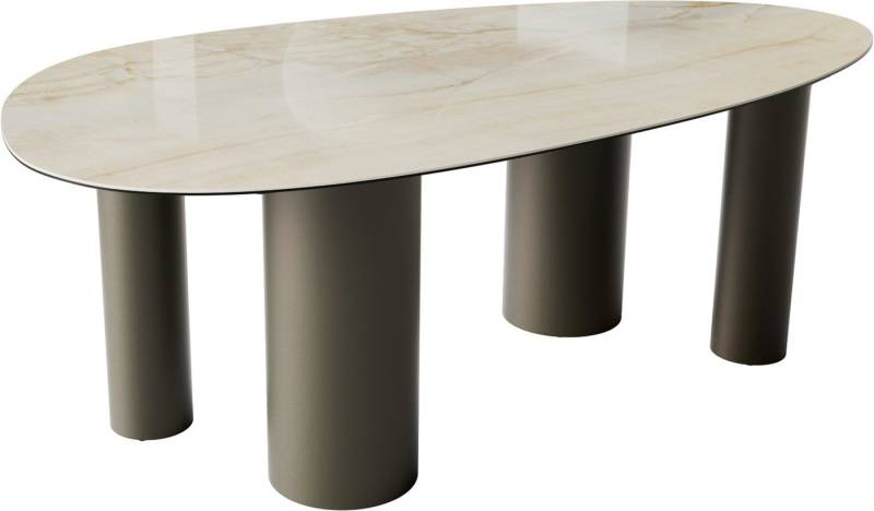 DELIFE Esstisch Edge, Oval Keramik Iris FMG Onice Oro 220x120 Pilier Metall Effektfinish Tit von DELIFE