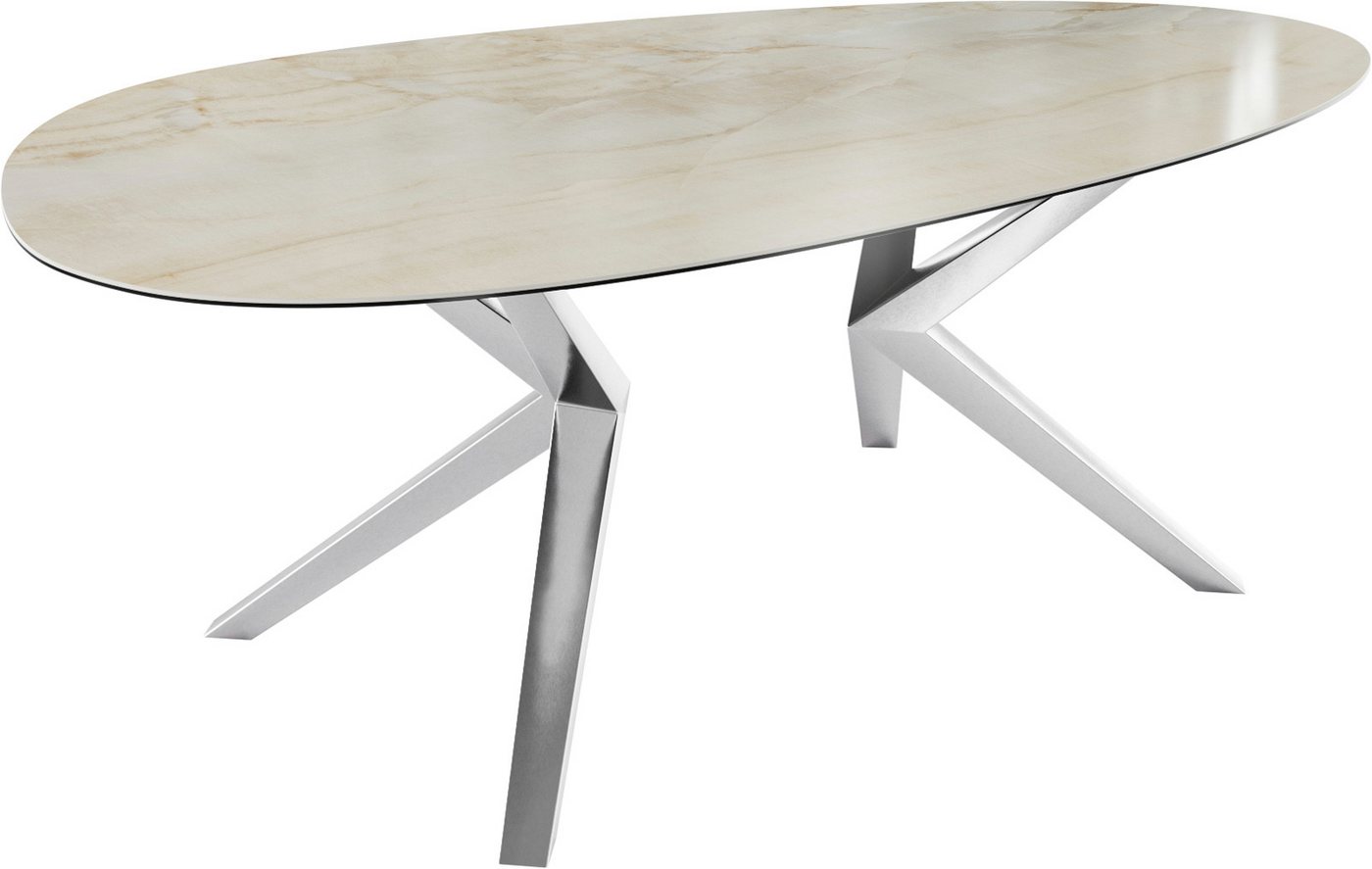DELIFE Esstisch Edge, Oval Keramik Iris FMG Onice Oro 220x120 Zenthara kantig Edelstahl von DELIFE