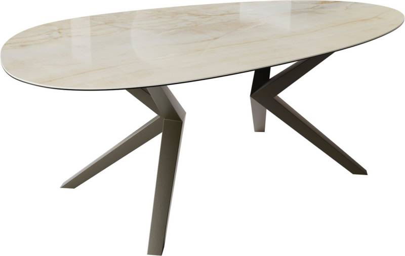 DELIFE Esstisch Edge, Oval Keramik Iris FMG Onice Oro 220x120 Zenthara kantig Metall Effektf von DELIFE