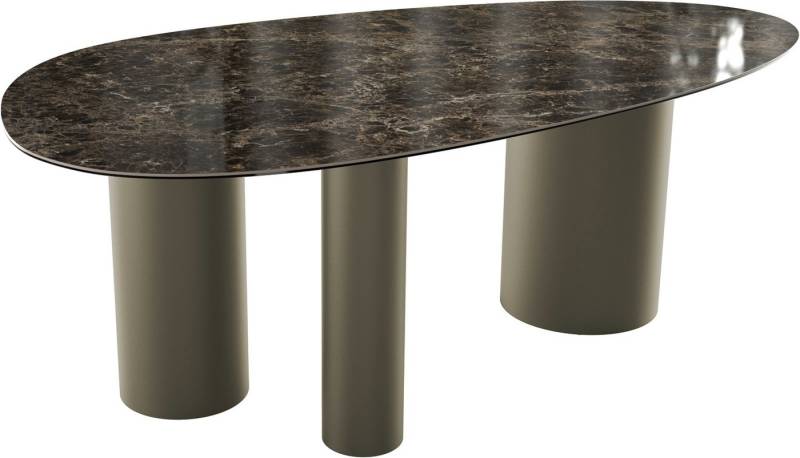 DELIFE Esstisch Edge, Oval Keramik Laminam®Emperador Extra Lucidato Dunkelbraun 220x120 Troa von DELIFE