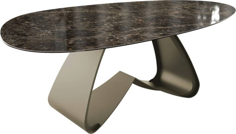 DELIFE Esstisch Edge, Oval Keramik Laminam®Emperador Extra Lucidato Dunkelbraun 220x120 W-Ge von DELIFE