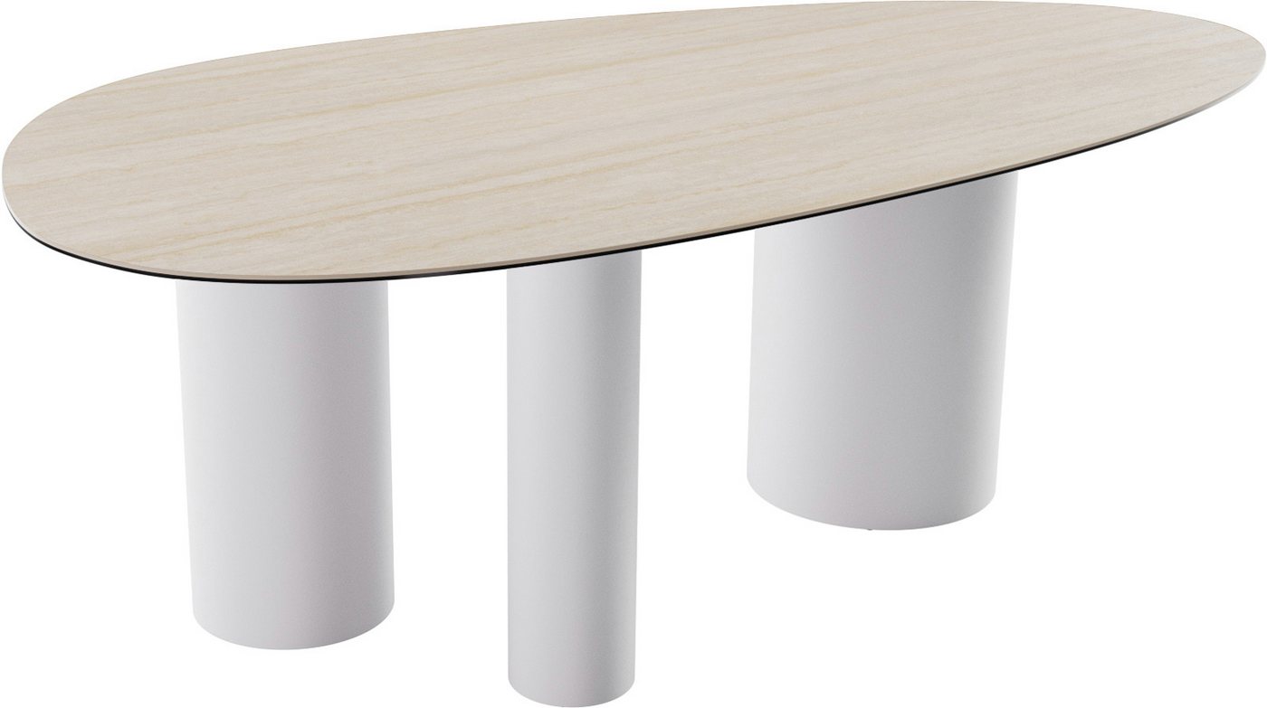 DELIFE Esstisch Edge, Oval Keramik Laminam®Travertino Bianco Creme-Weiß 220x120 Troa Metall von DELIFE
