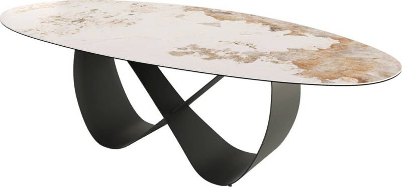 DELIFE Esstisch Edge, Oval Keramik Minas Melange Weiß-Beige 280x130 Infinity Metall Effektfi von DELIFE