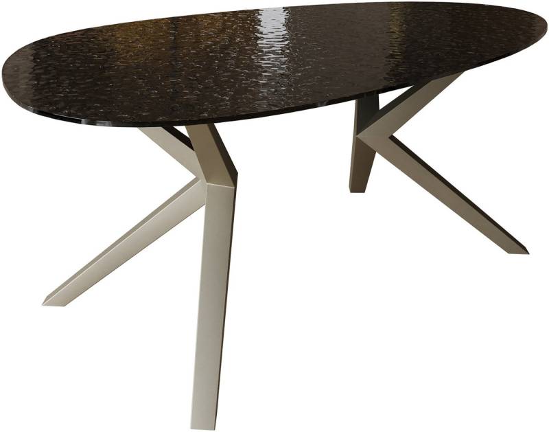 DELIFE Esstisch Edge, Oval Reliefglas Rauchschwarz 3D-Design 220x120 Zenthara kantig Metall von DELIFE