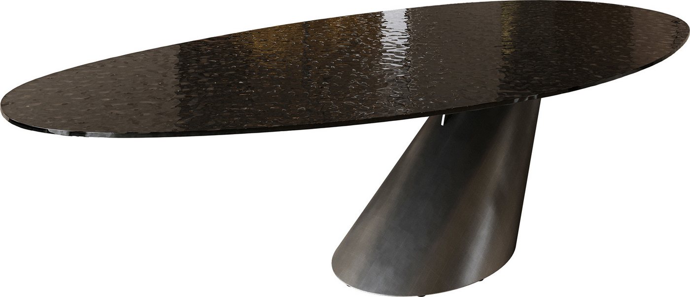 DELIFE Esstisch Edge, Oval Reliefglas Rauchschwarz 3D-Design 280x130 Cono Metallic Silber DELIFE Esstisch Edge, Oval Reliefglas Rauchschwarz 3D-Design 280x130 Cono Metallic Silber von DELIFE
