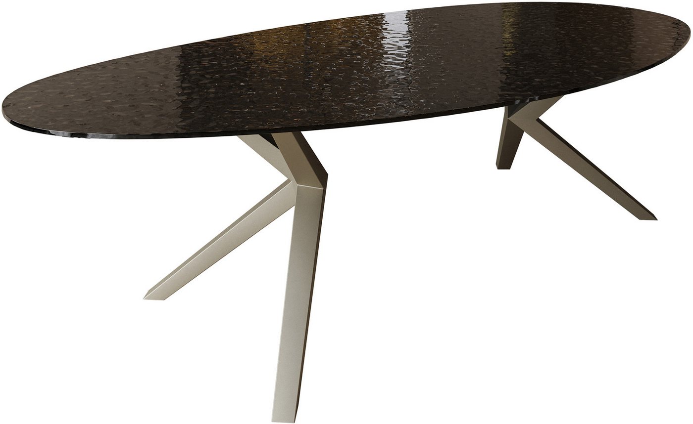 DELIFE Esstisch Edge, Oval Reliefglas Rauchschwarz 3D-Design 280x130 Zenthara kantig Metall von DELIFE