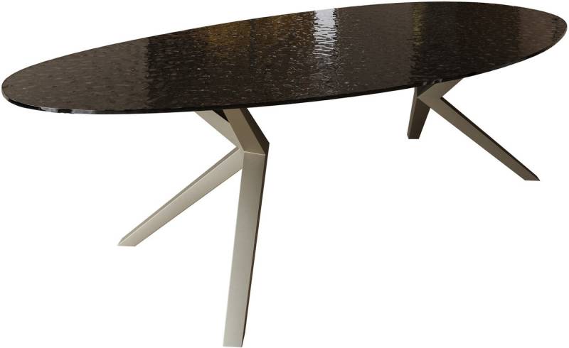 DELIFE Esstisch Edge, Oval Reliefglas Rauchschwarz 3D-Design 280x130 Zenthara kantig Metall von DELIFE