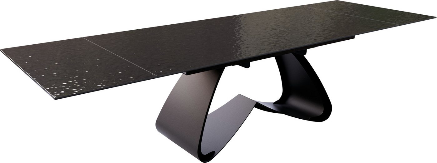 DELIFE Esstisch Edge, Reliefglas Rauchschwarz 3D-Design 200-300x100 W-Gestell Schwarz auszie von DELIFE