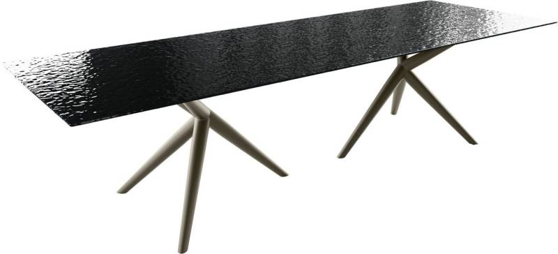 DELIFE Esstisch Edge, Reliefglas Rauchschwarz 3D-Design 300x100 Estelar rund Metall Effektfi von DELIFE