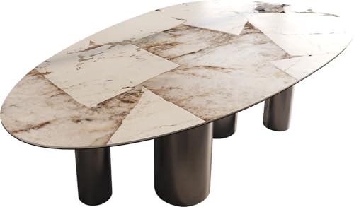 DELIFE Esstisch Edge Oval Keramik Iris FMG Patagonia Lappato 220x120 Pilier Edelstahl Graphit von DELIFE