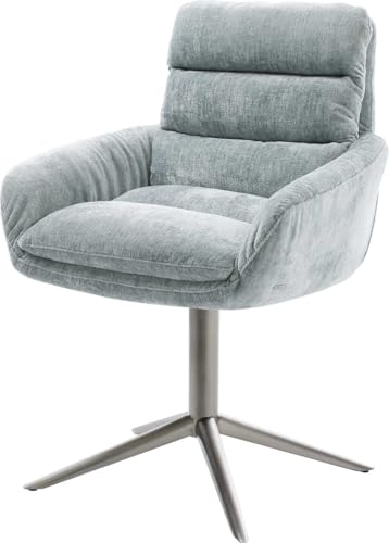 Esszimmerstuhl Abelia-Flex mit Armlehnen Fußkreuz Graphit Chenille Pastellblau 360° drehbar Wippfunktion von DELIFE