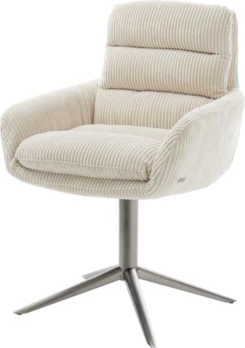 Esszimmerstuhl Abelia-Flex mit Armlehnen Fußkreuz Graphit Cord Beige 360° drehbar Wippfunktion von DELIFE