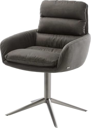 Esszimmerstuhl Abelia-Flex mit Armlehnen Fußkreuz Graphit Mikrofaser Anthrazit Vintage 360° drehbar Wippfunktion von DELIFE