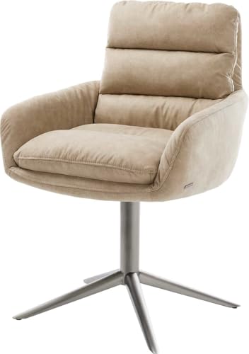 Esszimmerstuhl Abelia-Flex mit Armlehnen Fußkreuz Graphit Mikrofaser Beige Vintage 360° drehbar Wippfunktion von DELIFE