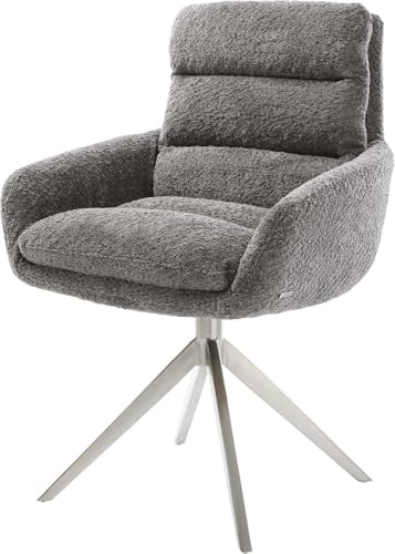 DELIFE Esszimmerstuhl Abelia-Flex mit Armlehnen Kreuzgestell breit Edelstahl Bouclé Grau 360° drehbar Wippfunktion DELIFE Esszimmerstuhl Abelia-Flex mit Armlehnen Kreuzgestell breit Edelstahl Bouclé Grau 360° drehbar Wippfunktion von DELIFE