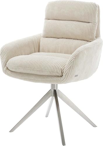 DELIFE Esszimmerstuhl Abelia-Flex mit Armlehnen Kreuzgestell breit Edelstahl Cord Beige 360° drehbar Wippfunktion DELIFE Esszimmerstuhl Abelia-Flex mit Armlehnen Kreuzgestell breit Edelstahl Cord Beige 360° drehbar Wippfunktion von DELIFE