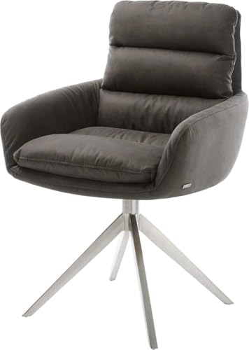DELIFE Esszimmerstuhl Abelia-Flex mit Armlehnen Kreuzgestell breit Edelstahl Mikrofaser Anthrazit Vintage 360° drehbar Wippfunktion von DELIFE
